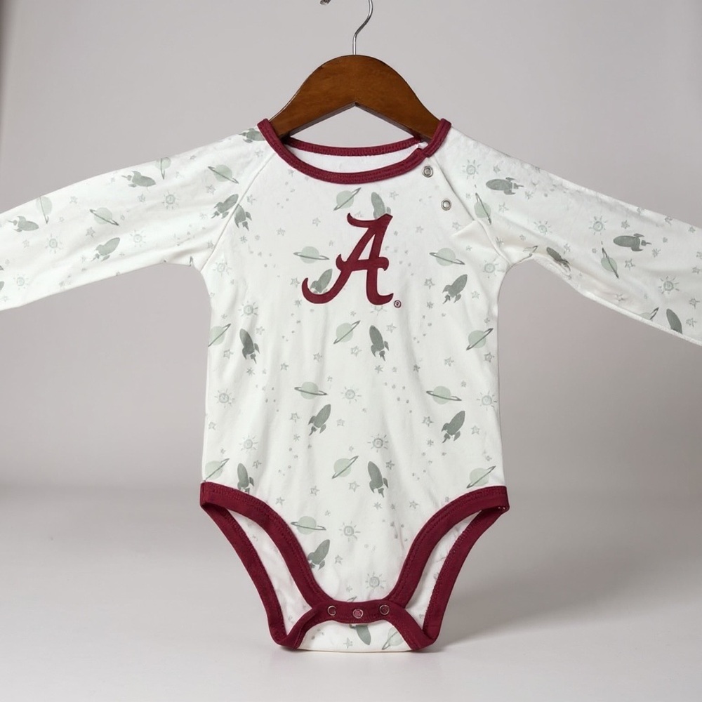 Alabama White and Red Bodysuit One Piece with College Logo Design